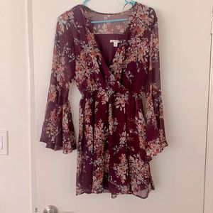Miami bell sleeve burgundy floral dress.